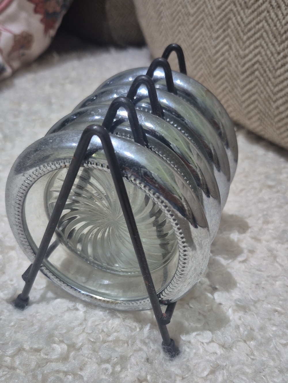 Vintage Park Sherman Glass Coaster Set with Silver-Tone Rims